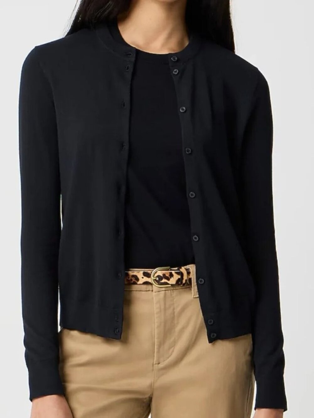 J.Crew Black Classic Cardigan 100% Cotton Button-Front Formal Minimalist Large